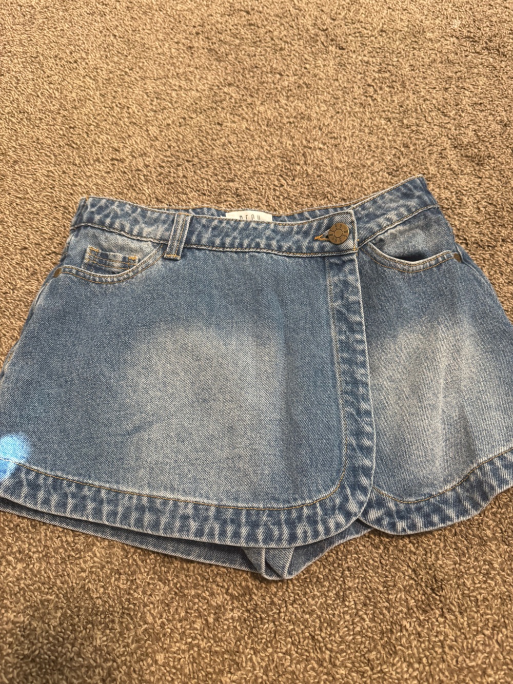 Denim Skort with Curved Hem in Light Blue